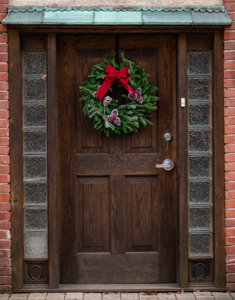 Front Door Decorations with Christmas Wreath by Utah Interior Designer